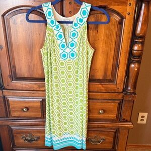 Geometric Green and Blue Midi Dress